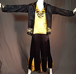 Vintage Chinese Black & Yellow Silk Embroidered Pajamas Palazzo Pants Robe Top
