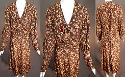 Vintage Brown Silk Polka Dot Bubble Print Belted Wrap Bias Cut Dress
