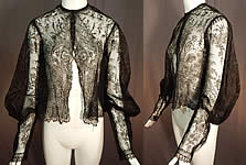 Victorian Antique Black Chantilly Lace Shawl Jacket Leg of Mutton Gigot Sleeve 
