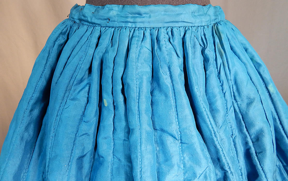 Victorian Bright Blue Silk Quilted Hand Stitched Winter Petticoat Hoop Skirt
It is hand stitched, made of a bright royal blue color silk fabric, with quilting and cotton batting inside. 
