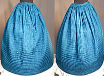 Victorian Bright Blue Silk Quilted Hand Stitched Winter Petticoat Hoop Skirt
