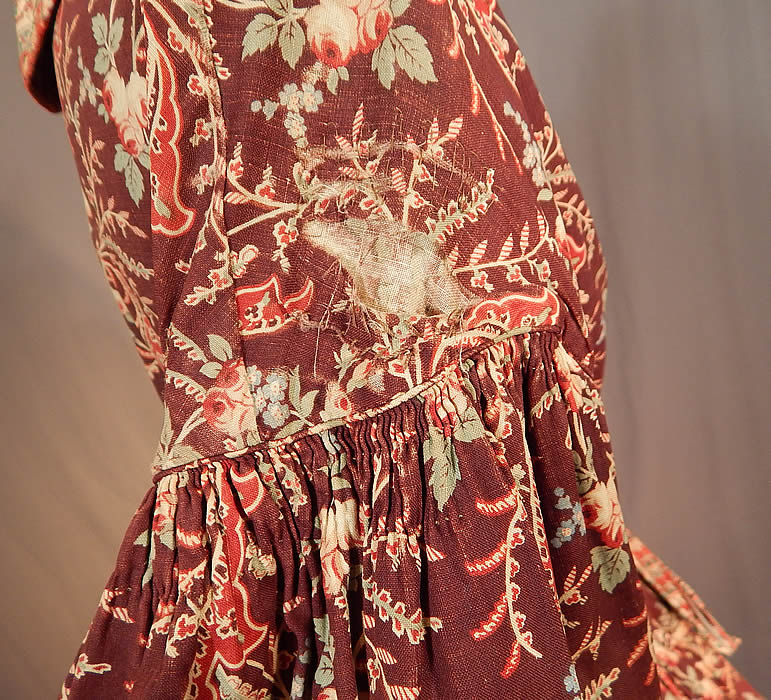 Victorian Civil War Era Chintz Calico Hoop Skirt Morning Wrapper Gown Dress
