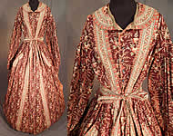 Victorian Civil War Era Chintz Calico Hoop Skirt Morning Wrapper Gown Dress
