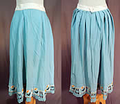 Victorian Robin Egg Blue Wool Embroidered Daisies Crochet Trim Petticoat Skirt
 
