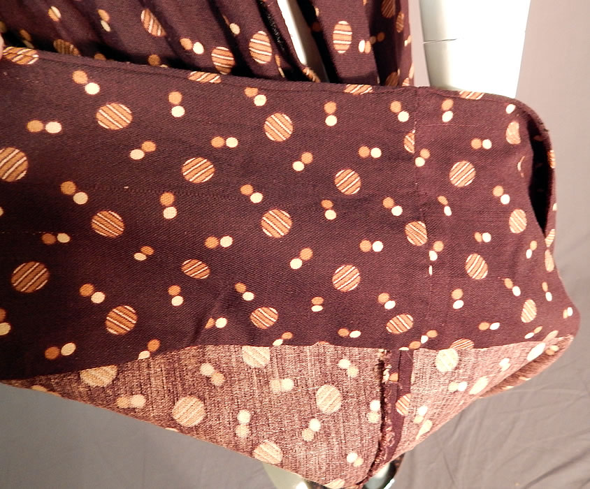 Victorian Brown Circle Polka Dot Print Fine Wool Winter Petticoat Skirt
The skirt measures 39 inches long, with a 28 inch waist and has a large hem which can be let out to be made longer (see close-up). It is in excellent condition. This is truly a wonderful piece of antique Victoriana wearable art!