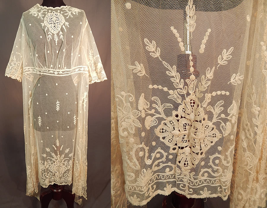 Vintage Germany Cream Tulle Net Tambour Embroidery Lace Unused Dress Fabric
This vintage Germany cream tulle net tambour embroidery lace unused dress fabric dates from 1920. 