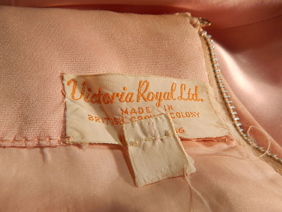 Vintage Victoria Royal Hong Kong Pink Silk Crystal Beaded Evening Gown & Coat
There is a "Victoria Royal Ltd. Made in British Crown Colony Hong Kong" label sewn inside. 