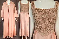 Vintage Victoria Royal Hong Kong Pink Silk Crystal Beaded Evening Gown & Coat
