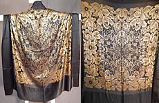 Vintage Art Deco Black Silk Gold Lam&eacute; Lame Flapper Cloak Cape Shawl Scarf
