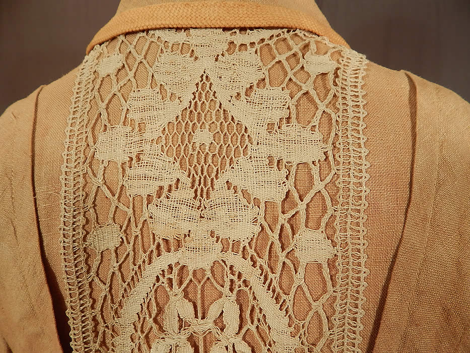 Edwardian Ecru Beige Linen Cream Cluny Lace Walking Suit Jacket Skirt
Included is a matching fabric belt with no closures and measures 35 inches long, 2 1/4 inches wide. It is in good condition, has not been cleaned, with only a few faint small stains on the lace trim. This is truly a wonderful piece of wearable textile art!