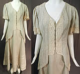 Edwardian Black & White Check Linen Cluny Lace Walking Suit Jacket Tailcoat Skirt

