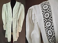 Edwardian Womens White Linen Lace Trim Walking Suit Jacket Coat
