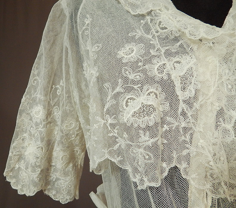 Titanic Edwardian Embroidered White Tulle Net Lace Crop Top Dress Tea Gown
The dress measures 55 inches long, with a 34 inch bust, 24 inch bust and 36 inch hips.