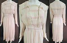 Edwardian Vintage White Cotton Pink Stripe Sailor Collar Middy Top Tea Dress
