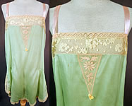 Vintage Mint Green Silk Rosette Lace Lingerie Chemise Camiknicker Teddy
