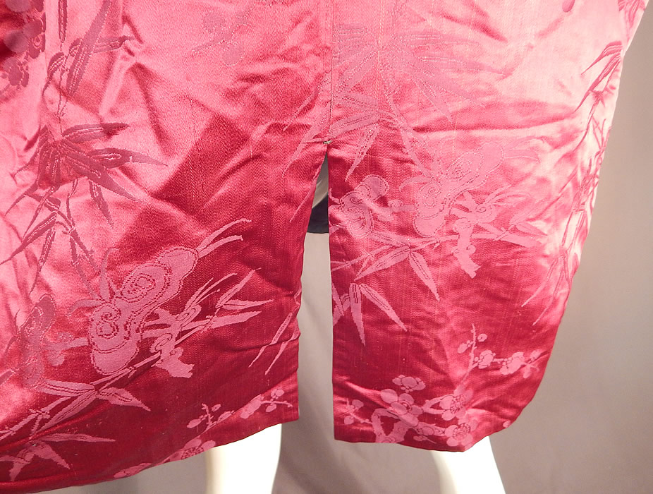 Antique Chinese Red Silk Damask Cherry Blossom Bamboo Brocade Magua Robe
This is truly a wonderful piece of wearable antique Chinese textile art!