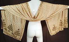 Vintage Art Deco Turkish Telli Coptic Assuit Cream Silk Silver Stud Shawl Scarf 

