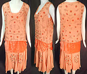 Vintage Art Deco Orange Silk Velvet Applique Rhinestone Beaded Flapper Dress

