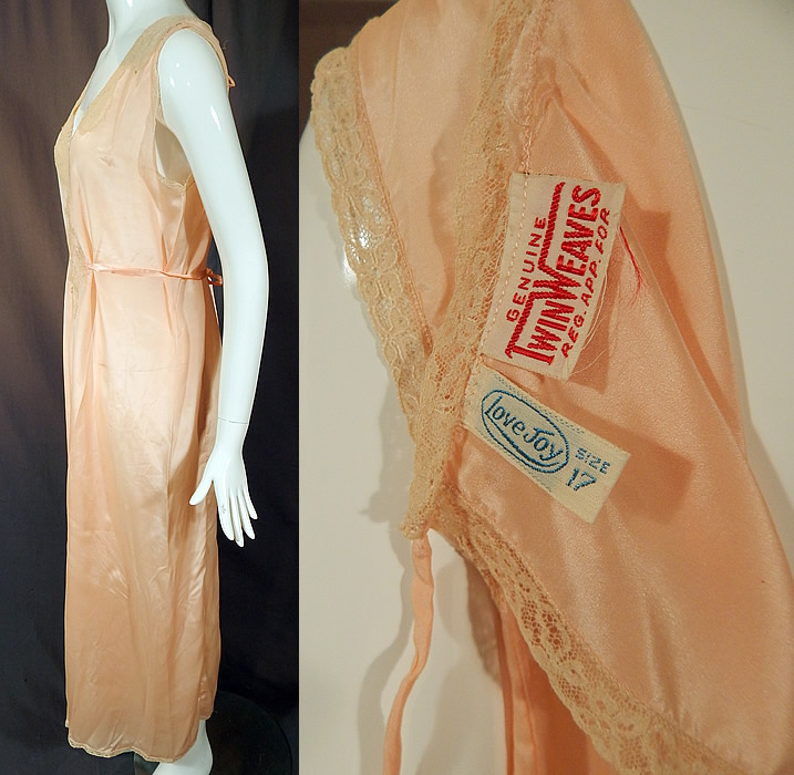 Vintage Love Joy Twin Weaves Pink Silk Lace Lingerie Palazzo Pant Pajama Jumpsuit
It is made of a pink silk crepe fabric with an off white cream color lace trim insert on the front and neckline. 