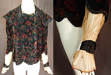 Edwardian Floral Print Velvet Black Soutache Tassel Trim Top Blouse
