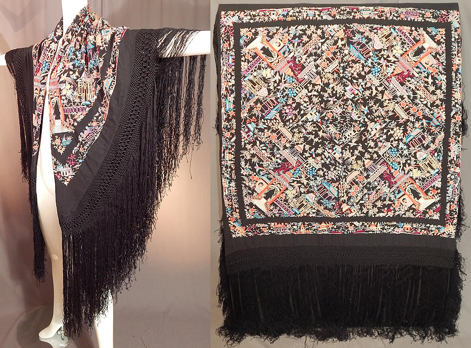 Antique Colorful Heavily Embroidered Chinese Temple Shrine Bird Canton Piano Shawl
This amazing antique colorful heavily embroidered Chinese temple shrine, bird Canton piano shawl dates from the 1920s. 