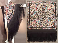 Antique Colorful Heavily Embroidered Chinese Temple Shrine Bird Canton Piano Shawl
