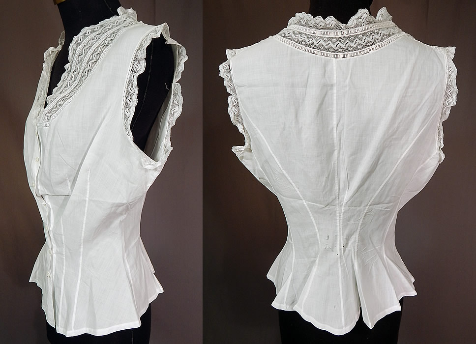Victorian Lingerie White Cotton Batiste Lace Trim Camisole Corset Cover Top
The top measures 22 inches long, with a 36 inch bust and 22 1/2 inch waist. 