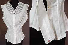 Victorian Lingerie White Cotton Batiste Lace Trim Camisole Corset Cover Top
