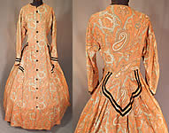 Victorian Civil War Era Paisley Wool Hoop Skirt Morning Wrapper Gown Dress
