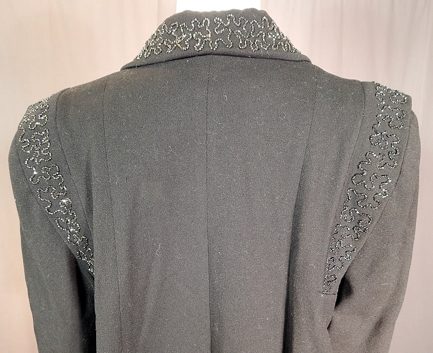 Vintage Black Beaded Gabardine Wool Swing Coat Winter Jacket
The coat measures 35 inches long, with a 44 inch bust, 44 inch waist, 21 inch long sleeves and 13 inch back. It is in excellent condition. This is truly a wonderful piece of beaded wearable art! 
