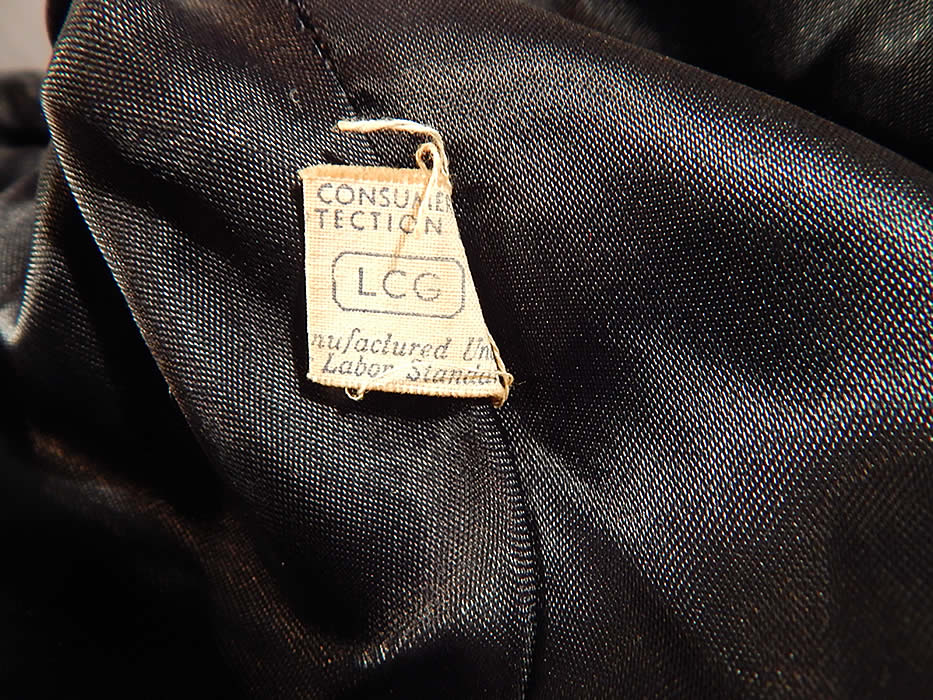 Vintage Black Beaded Gabardine Wool Swing Coat Winter Jacket
There is an "LCG" Consumer Protection union label sewn inside. 