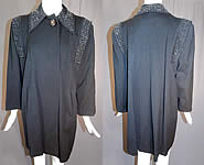 Vintage 1940s WWII Black Beaded Gabardine Wool Swing Coat Winter Jacket
