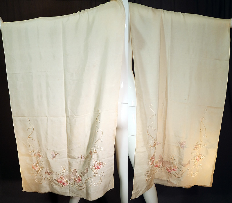 Vintage Japanese Silk Drawn Work Embroidered Floral Butterfly Shawl Scarf Stole
This vintage Japanese silk drawn work embroidered floral butterfly shawl scarf stole dates from the 1920s.