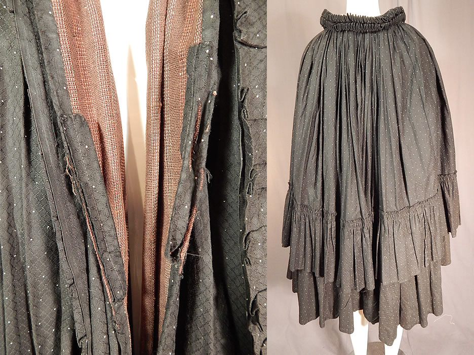 Victorian Black & White Polka Dot Cotton Calico Ruff Collar Winter Cloak Cape
It is in excellent condition.