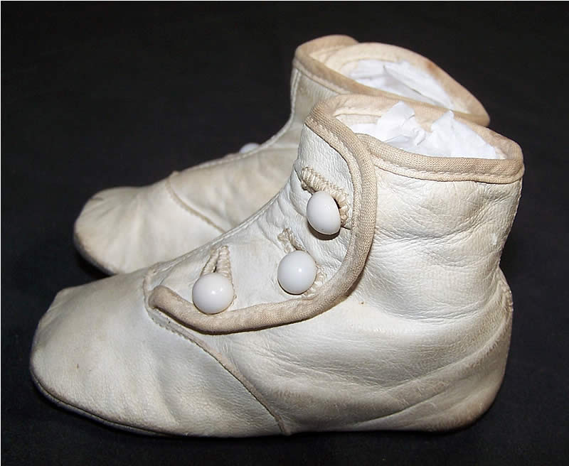 Edwardian White High Button Baby Shoes   
