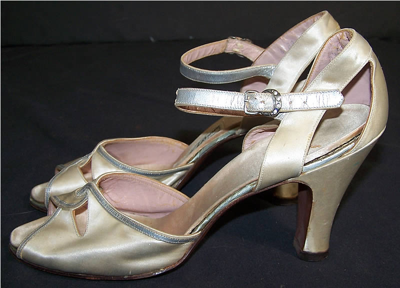  French Room White Satin & Silver Metallic Shoes   