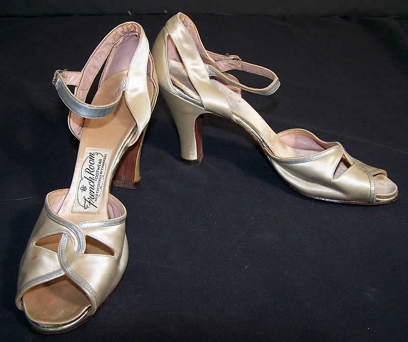 French Room White Satin & Silver Metallic Shoes   