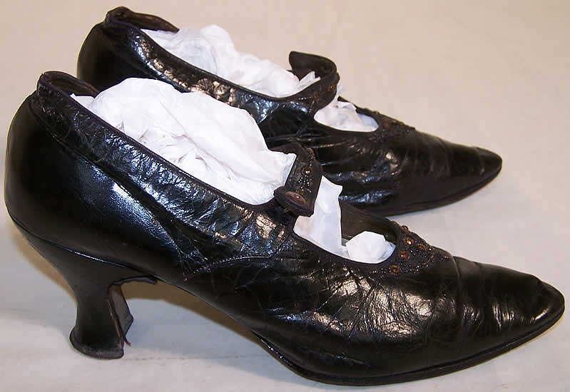 Edwardian Bronze Beaded Button Strap Shoes 