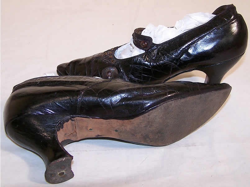Edwardian Bronze Beaded Button Strap Shoes 