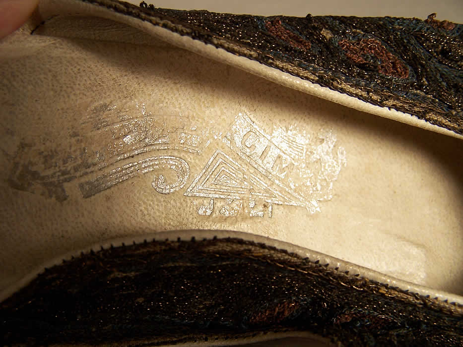Ottoman Turkish Gold Embroidery Slipper Shoes Close up.