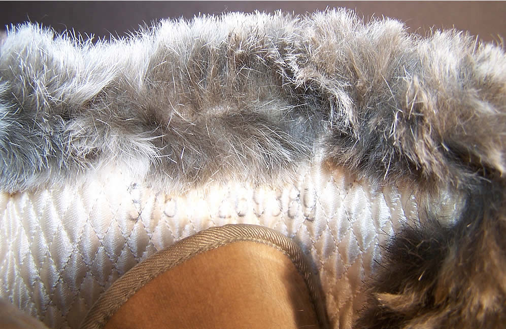 Edwardian Ecru Velvet Gray Fur Trim Winter Carriage Boots Close up.