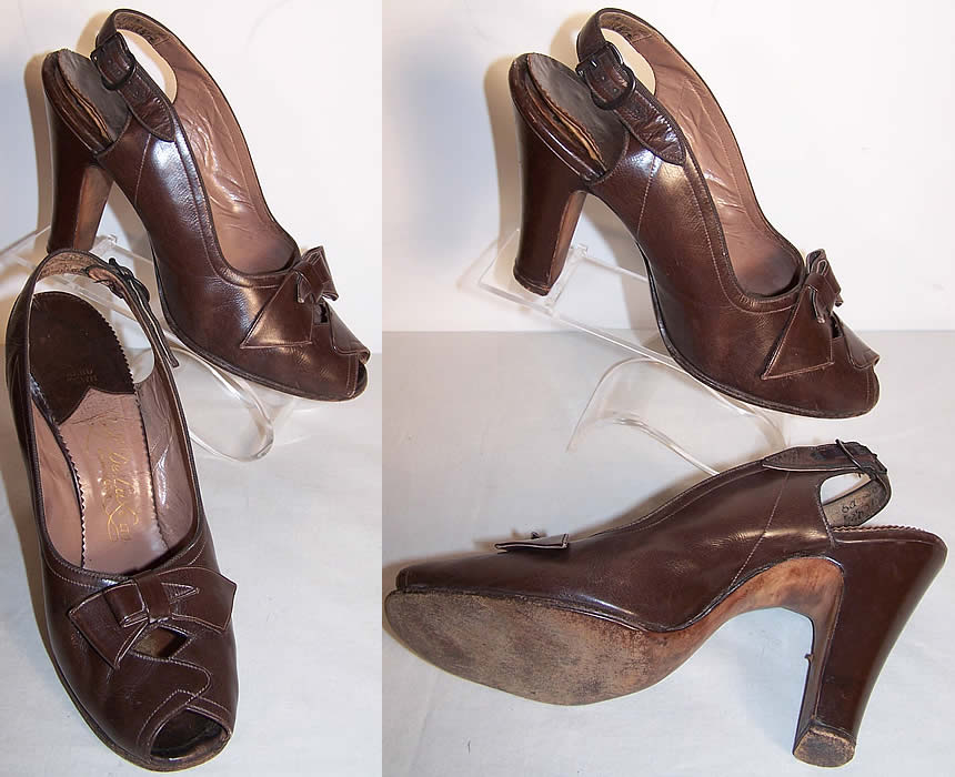 Vintage De Luxe New York Brown Leather Bow Shoes