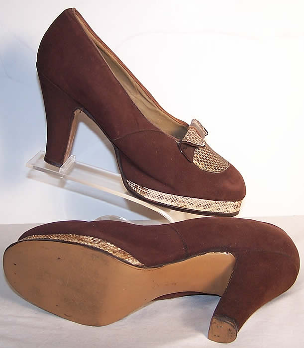 Brown Suede Snakeskin Platform Shoes side view.