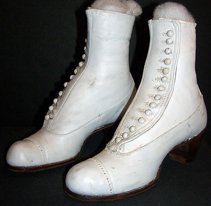 The Orchid Victorian White Leather High Top Button Boots