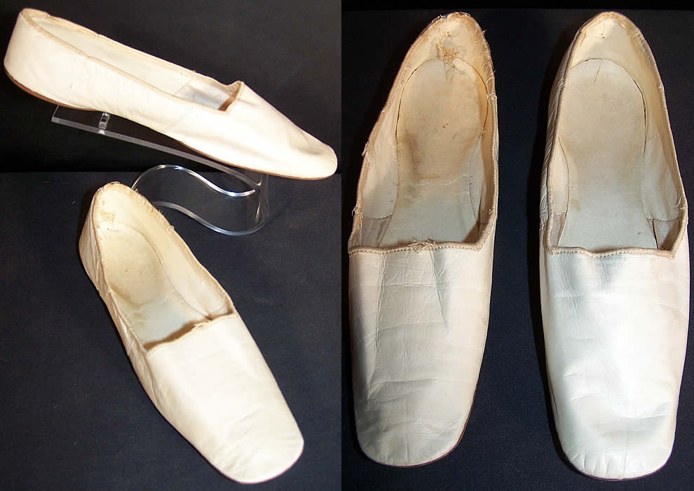 Victorian White Kid Leather Straight Sole Wedding Shoes side view.