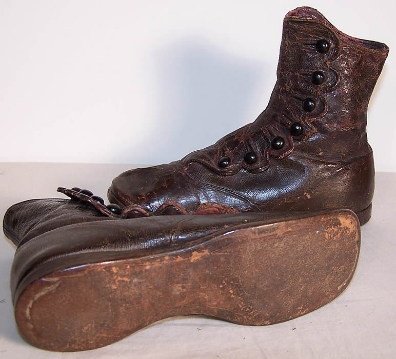 Victorian Brown Leather High Button Child Baby Boots