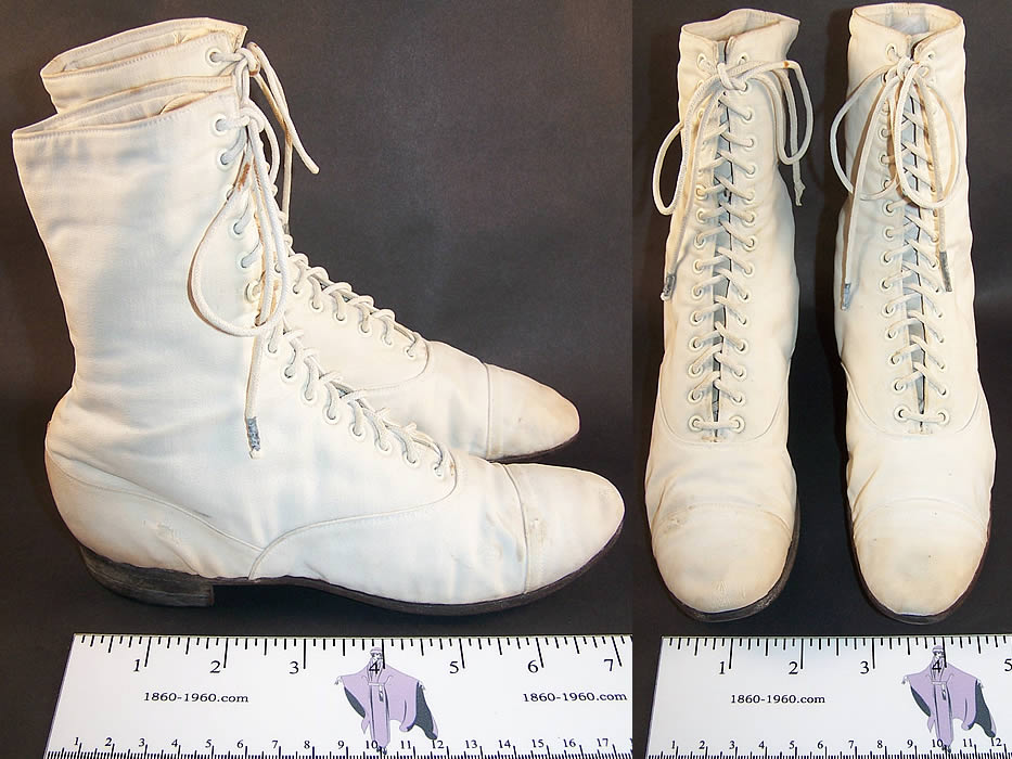 Victorian White Canvas High Top Child's Cycling Sport Boots  Front view.