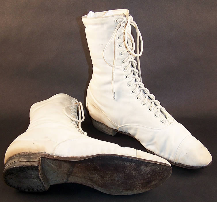 Victorian White Canvas High Top Child's Cycling Sport Boots Close up.