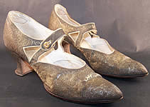 Art Deco Gold Lam&eacute; Brocade Mary Jane Button Strap Shoes