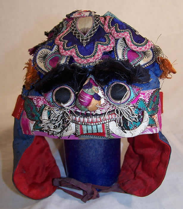 Chinese Silk Appliqu&eacute; Child Tiger Hat  Front view.